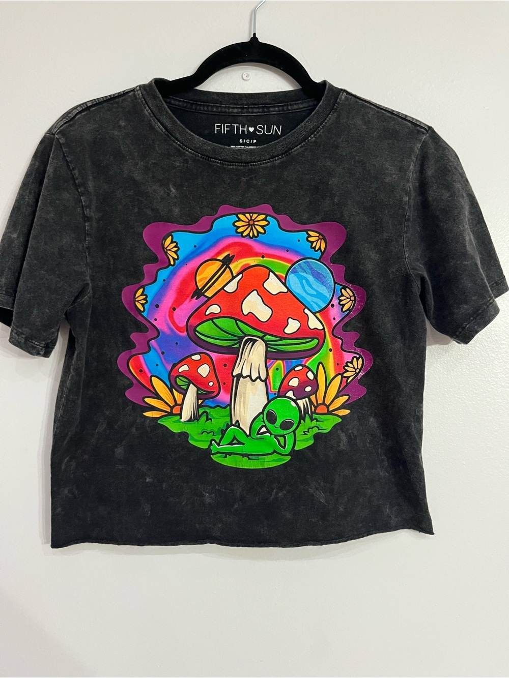 Fifth Sun Black Kids Neon Mushroom & Alien Graphic Tee
